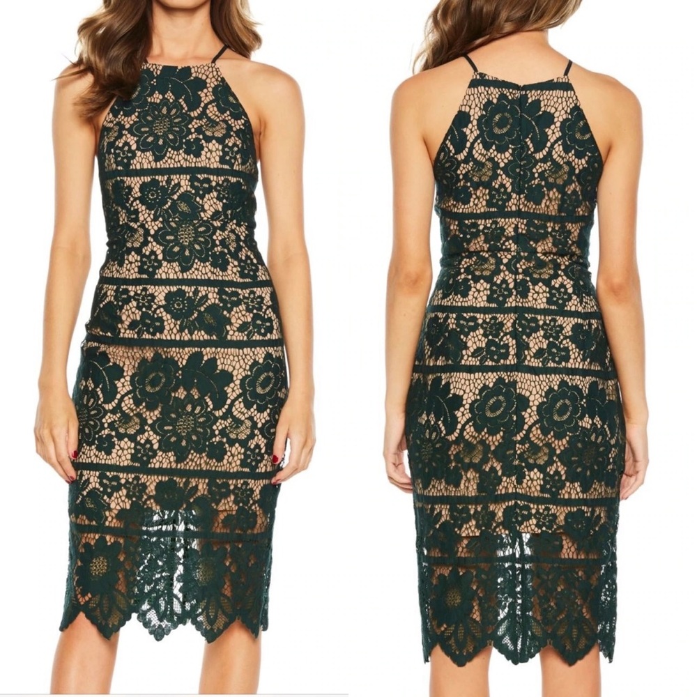 Bardot Mila Halter Lace Forest Green Dress